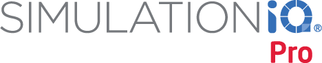SimulationIO Pro logo: 'SIMULATIONIO' in gray with blue 'IO' and a blue circular accent, 'Pro' in pink.